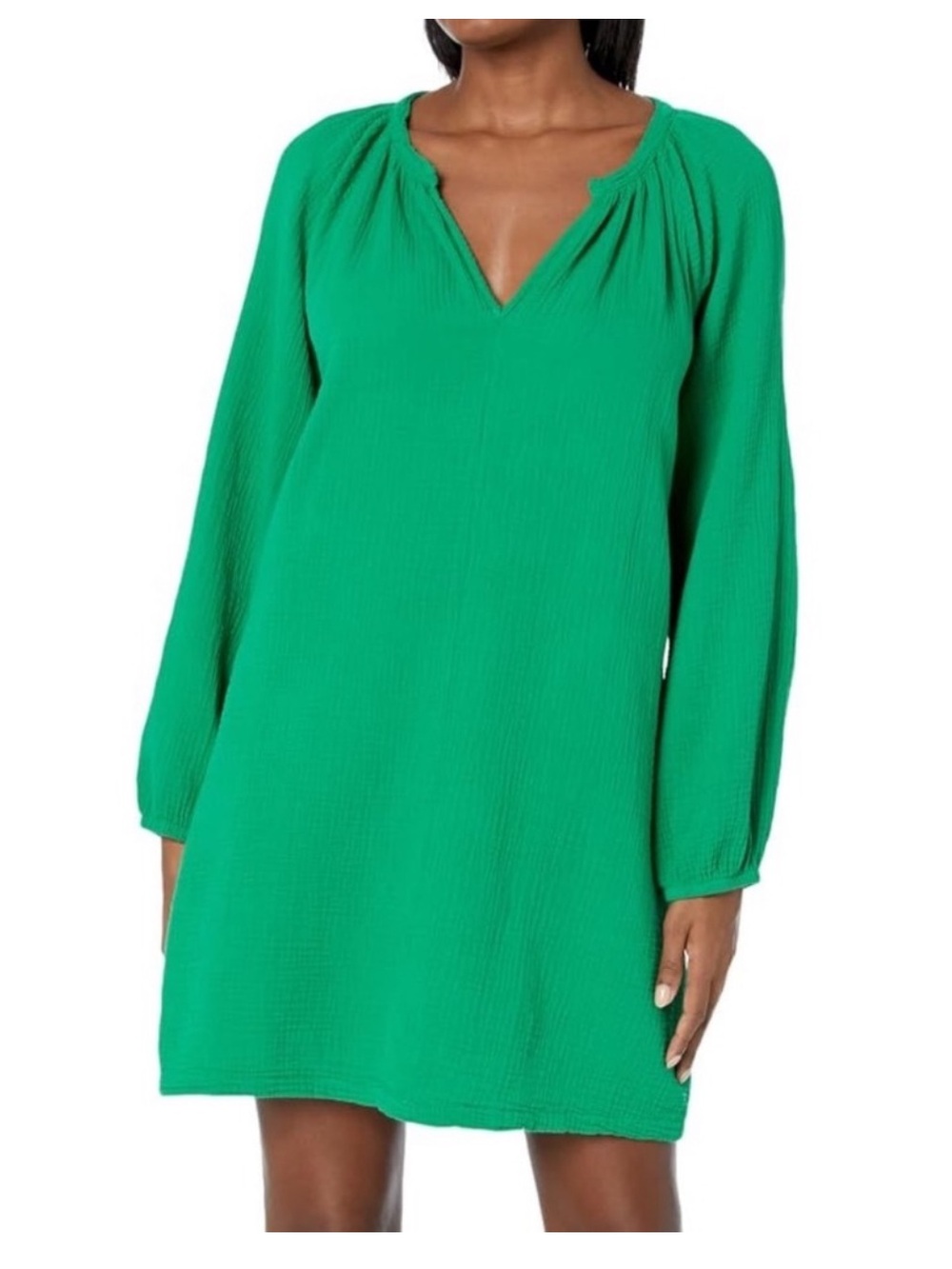 Monrow cotton gauze mini dress in jungle green Small